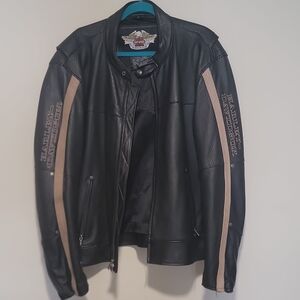 Harley-Davidson Black and Tan Leather Bomber Jacket